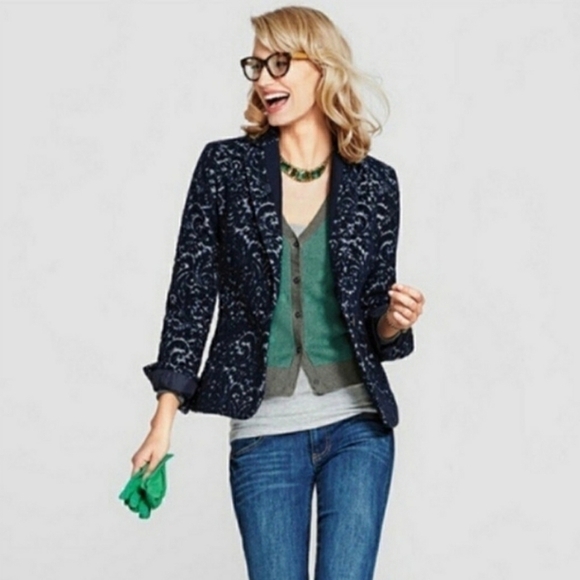 CAbi Jacquard Navy Wool Blend Blazer Size 6 - Picture 13 of 13